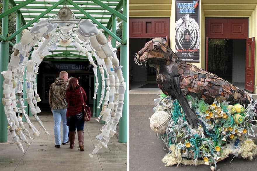 trash art, déchets plastiques, océans