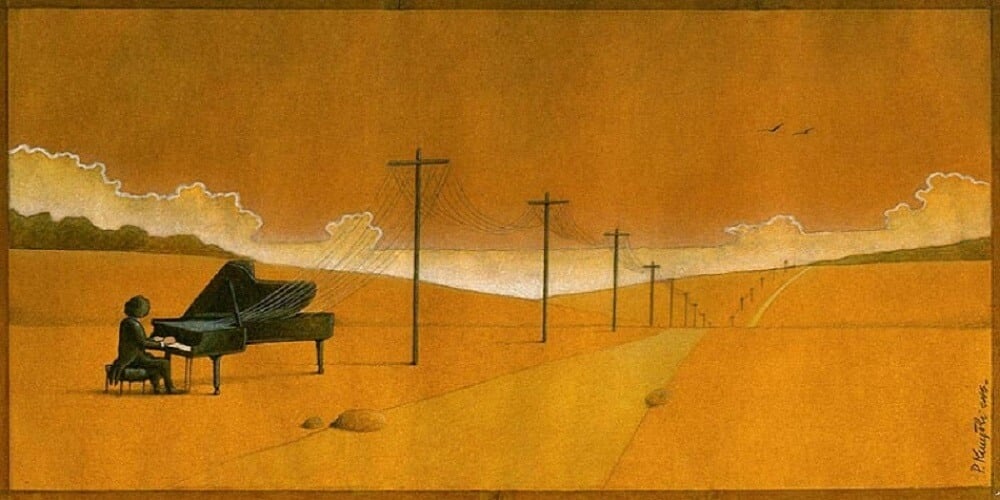 Dessin, Pianiste, Fils électriques